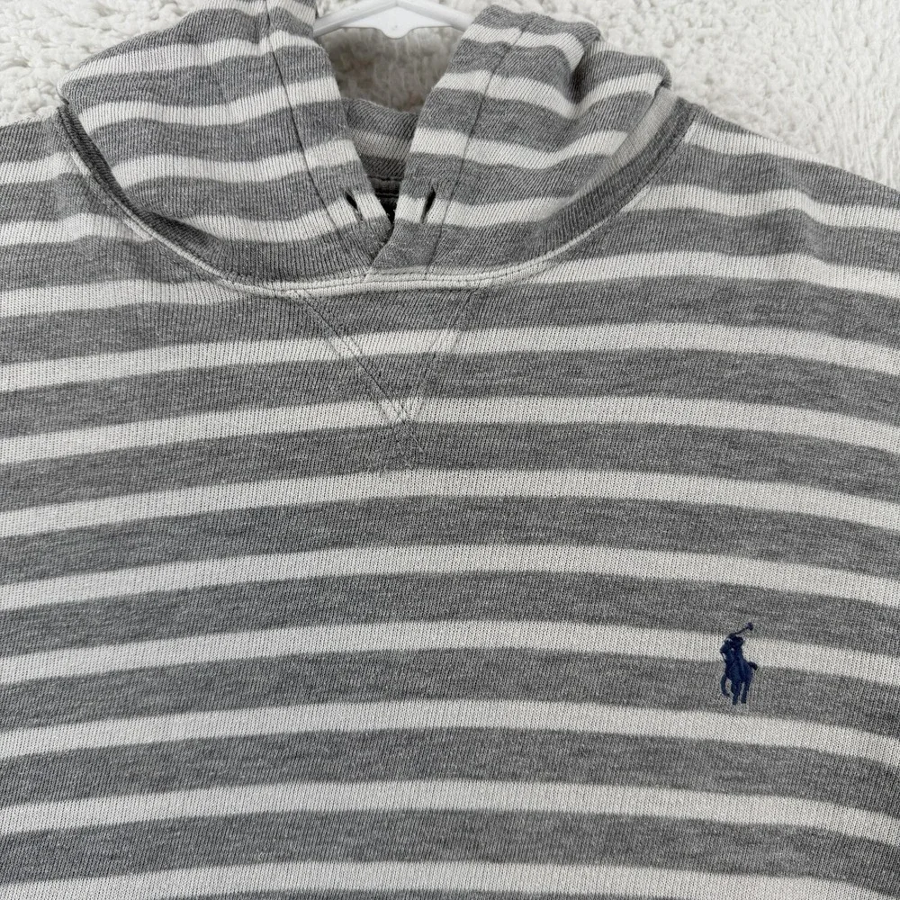 Polo Ralph Lauren Hoodie Mens XL Gray Striped Knit Pullover Logo Sweatshirt